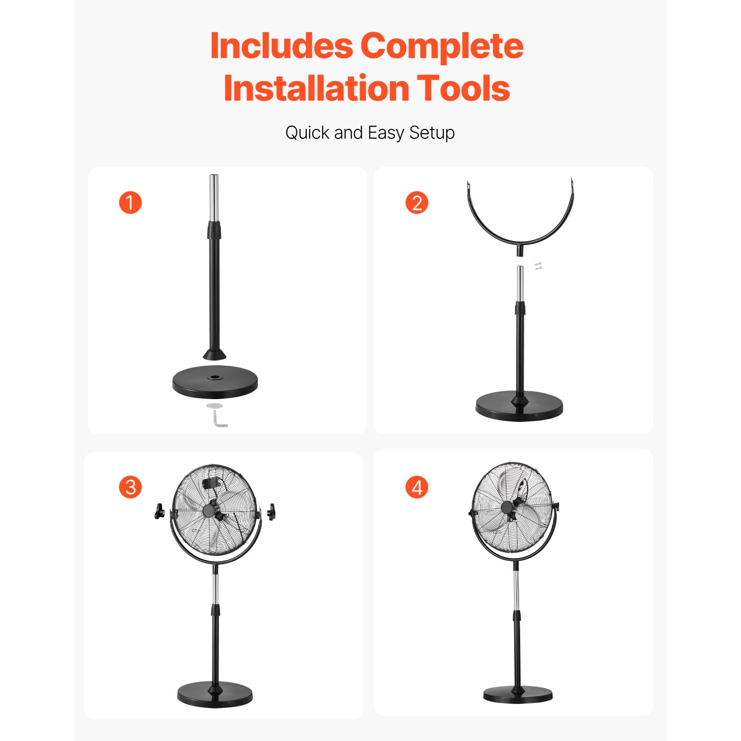 KFFKFF 20" Industrial Oscillating Standing Fan, 4500CFM High Velocity Pedestal Fan with Adjustable Height from 46.9 to 59.6 Inches, Ground Fans with 3 Speed Settings