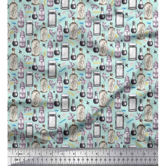 Soimoi Poly Georgette Fabric Clove & Vintage Bottle Print Fabric by The Yard 42 Inch Wide