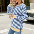 thumbnail image 7 of hotojiny Sweatshirt for Women Long Sleeve Loose Round Neck Pullover Blouse Color Block Striped Casual Fashion T Shirt Fall, 7 of 7