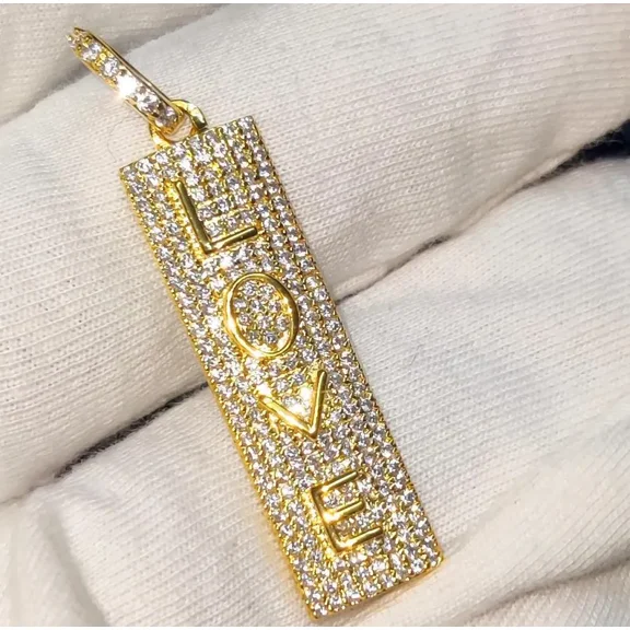 Diamond Custom Any Letter Pendant Round Lab-Created Diamond Pendant 925 Sterling Silver Prong Pendant 14K Yellow Gold Plated Gift For Party.