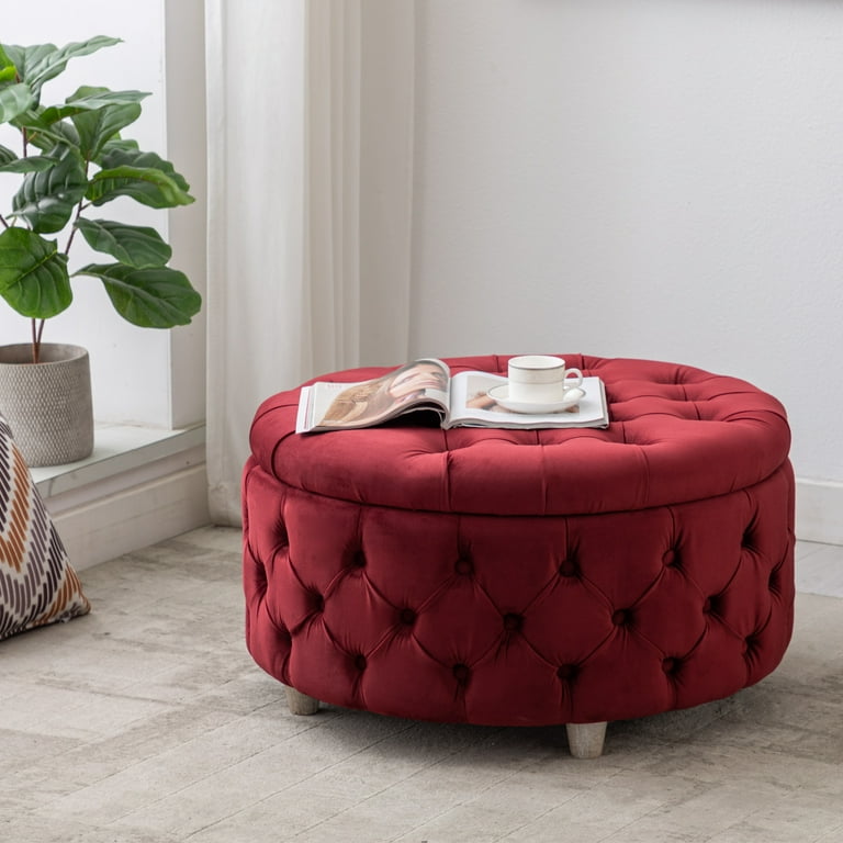 WestinTrends Wordford Round Velvet Tufted Storage Ottoman Velvet Red Walmart