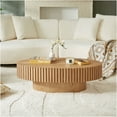 thumbnail image 3 of JERFIT Modern Oval Drum Coffee Table for Living Room with Sturdy Pedestal Base, Natural Ash MDF Top, Compact Accent Table for Small Spaces, 3 of 10