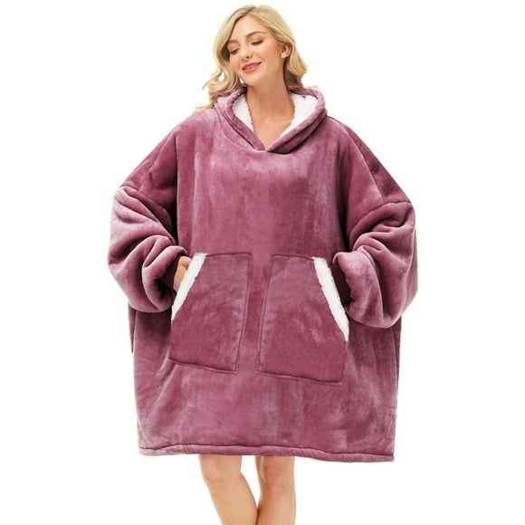 Kipswiza Oversized Wearable Blanket Sherpa Fleece Thick Warm Big Hooded Sweatshirt Blanket Hoodie Mother's Day Gifts for Adult Women Mom Girls Teenagers Men - Dark Pink