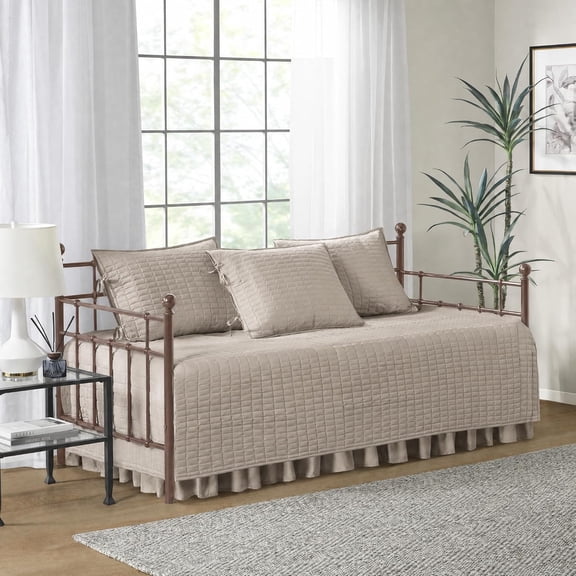 5-Piece Daybed Cover Set with Bedskirt, 75 x 39 Taupe, Cozy All-Season Bedding and Matching Shams, Machine Washable, Classic Style for Trundle Bed