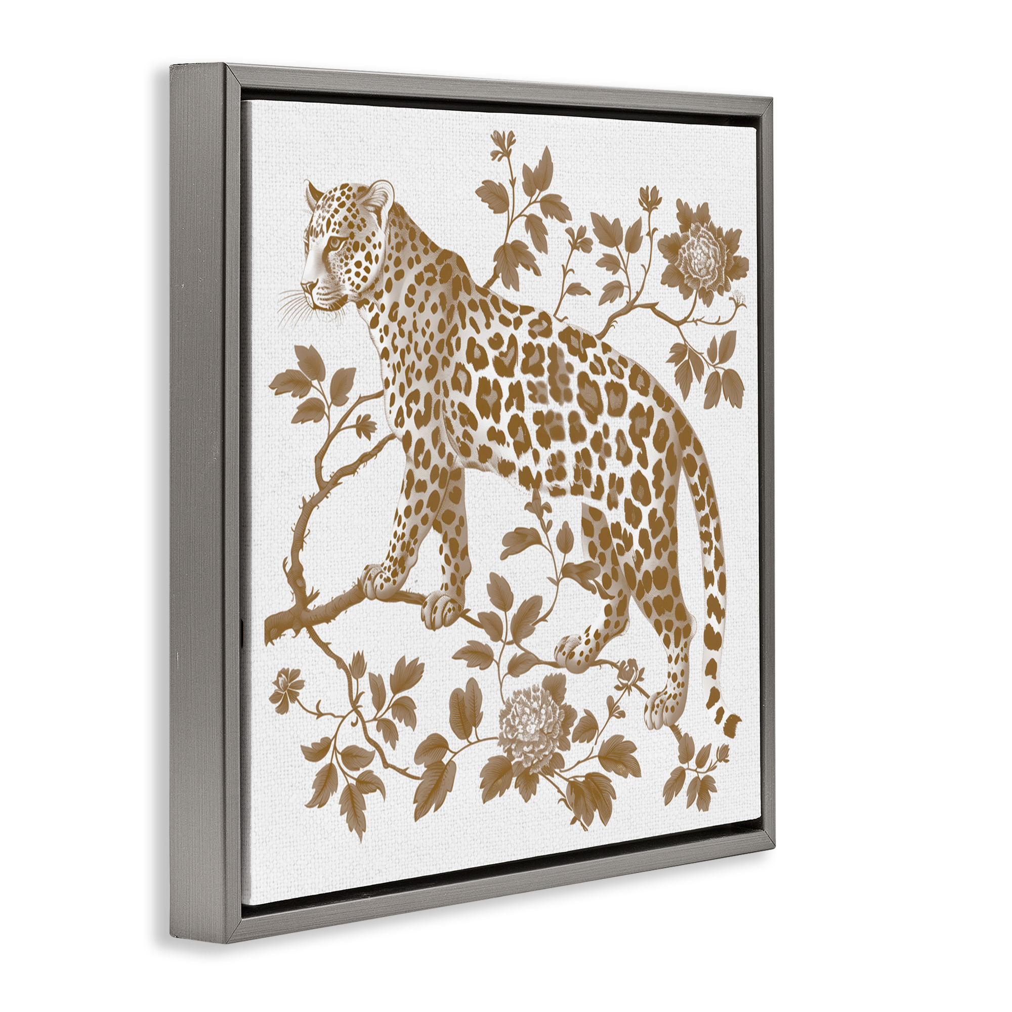 Earthy Details Vintage Leopard Gray Framed Floater Canvas Wall Art, design by Lettered and Lined