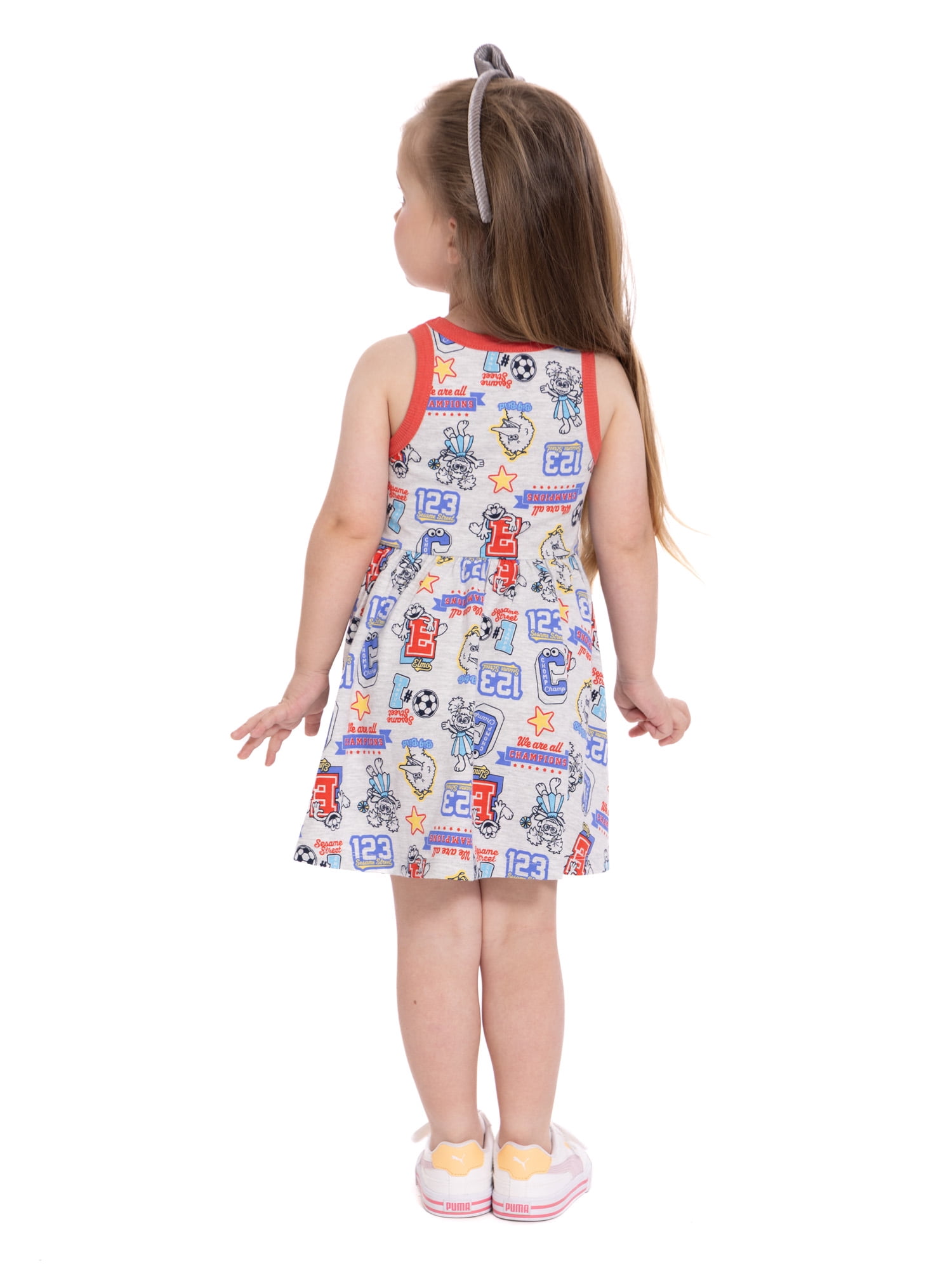 Sesame Street Toddler Girls Allover Print Graphic Tank Dress, Sizes 12M-5T