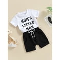 thumbnail image 3 of Arvbitana 0-3 Years Baby Boy Summer Clothes Set Short Sleeve Round Neck Letter Print T-Shirt + Elastic Waist Solid Color Shorts, 3 of 8