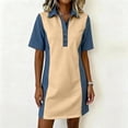 thumbnail image 5 of QSAWXQZ Women's Denim Patchwork Shirt Dress Quarter Button Lapel Collar Short Sleeve Mini Dress 2XL, 5 of 6