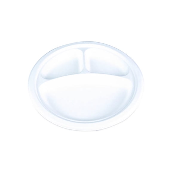 Southern Champion Tray 18163WPF Champware Molded Fiber Tableware, 3-compartment Plate, 10" Dia, White, 125/sleeve, 4 Sleeves/carton