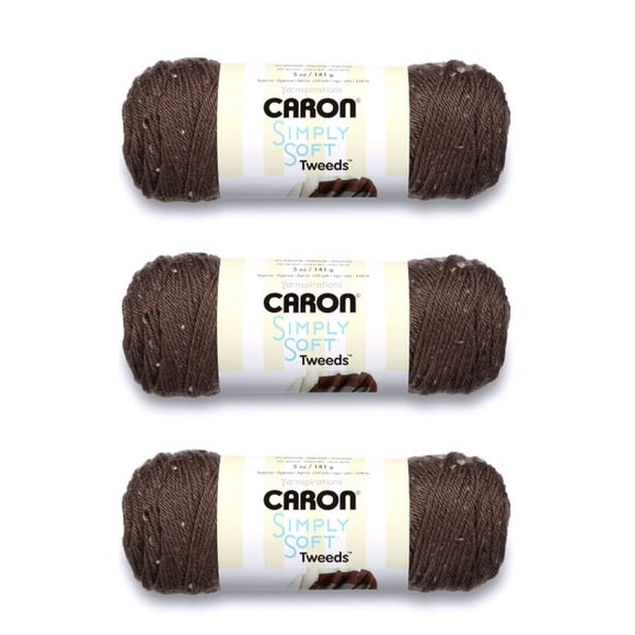 Paquete de 3 ovillos de hilo Caron Simply Soft Tweeds, acrílico grueso de 141 g