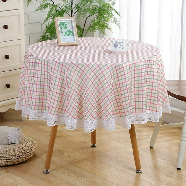 Cotton Fabric Table Cover Round Cloth 60 Inch Checd Lace Soft Washable Tablecloth Decorative Outdoor Liner For Picnic Home Com Cotton Fabric Table Cover Round, Decorative Patio Table Covers Round