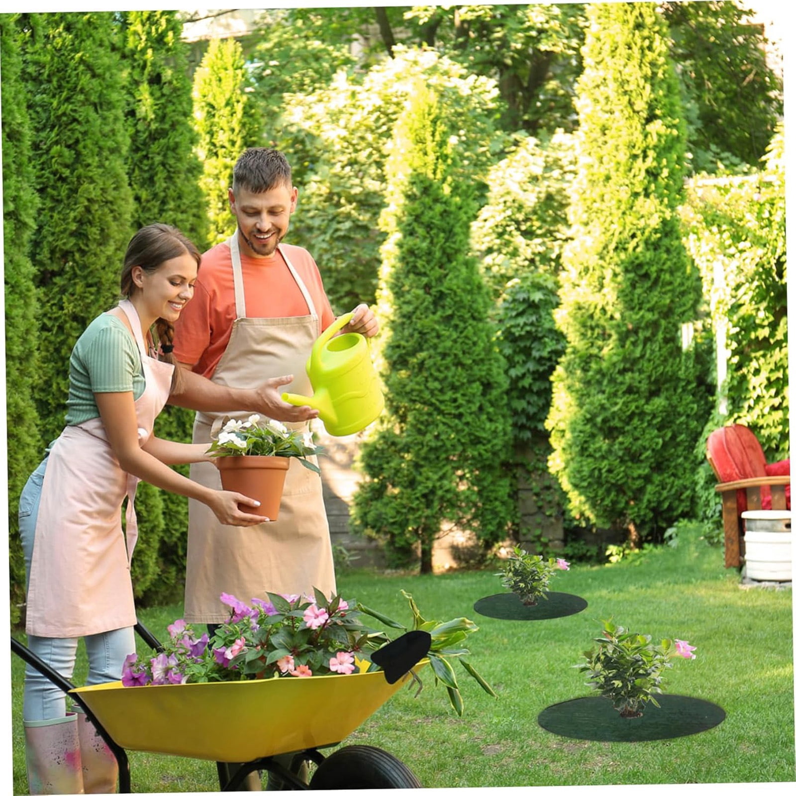 20.5 Inch Tree Mulch Ring Weed Barrier mat Used to inhibit Weed Growth With 24 Garden Stakes Reusable Non Woven Tree Ring Mulch Ring Tree Protector Mat