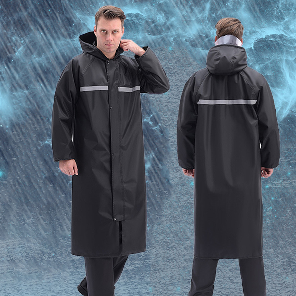 COWIN Men's Long Waterproof Rain Jacket, Black photo 3