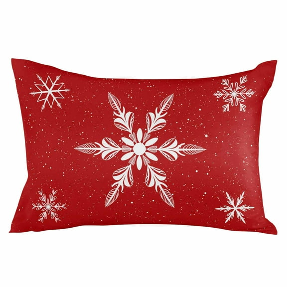Red Christmas Throw Pillow Cover 12 x 20 Inch Decorative Pillow Cover Xmas Snowflake Winter Lumbar Pillowcase Seasonal Rectangle Cushion Case for Couch Sofa Bed Living Room