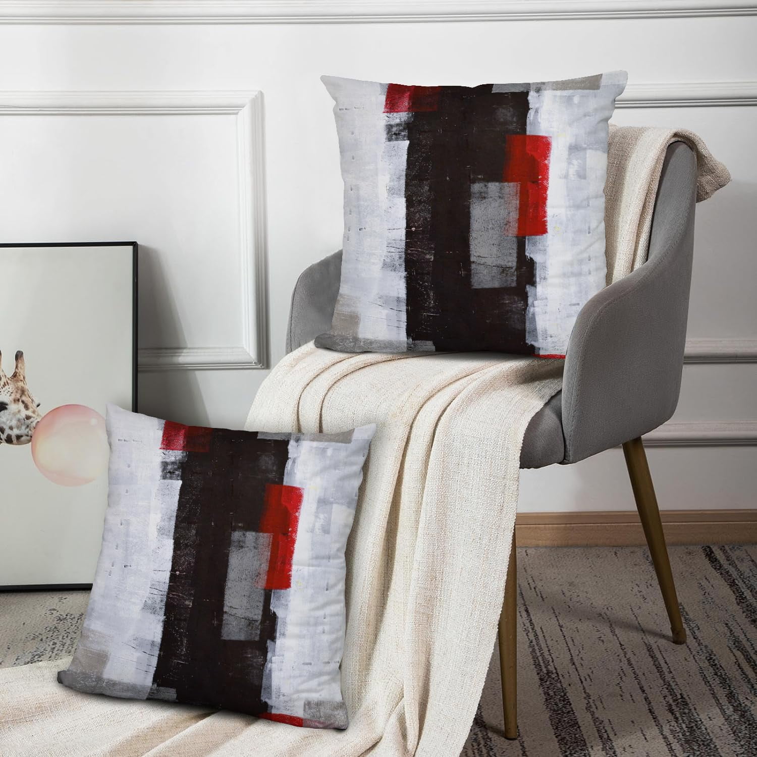 LALILO Red and Grey Abstract Art Pillow Cover,Decorative Throw Pillows Cushion Cover 18 x 18 2Pcs