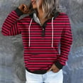 thumbnail image 3 of Scyoekwg Women'S Sweatshirts Fall Hoodies Casual Hooded Button Drawstring Sweatshirt Pocket Long Sleeve Trendy Pullover Tops Striped Printed Graphic Sweatshirt (Wine,M), 3 of 5