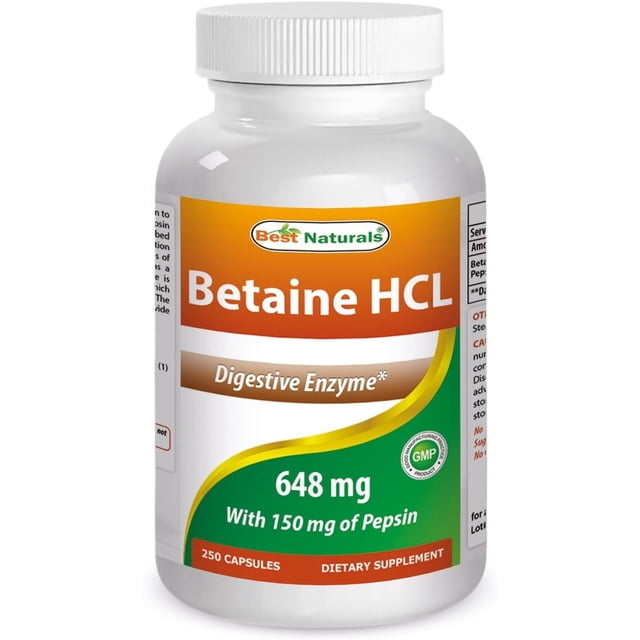 Best Naturals Suplemento Dietético Betaine Hcl 250 Capsulas Sabor Sin Sabor