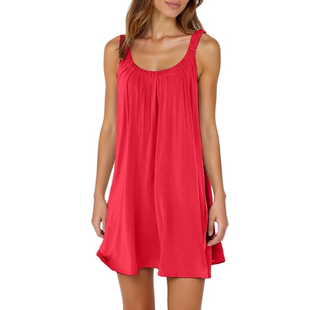 Robe Courte d'Été pour Femme de Plage - par-Dessus de Bikini, Sans Manches Évasée, Robe T-Shirt Décontractée Mini, Polyester, Tailles P - TTG