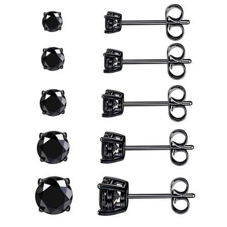 GEMSME Black Gold Stud Earrings Sets for Women 5 Pairs 18k Black Gold Plated hypoallergenic earrings 3/4/5/6/7MM Black Cubic Zirconia Holiday Earrings