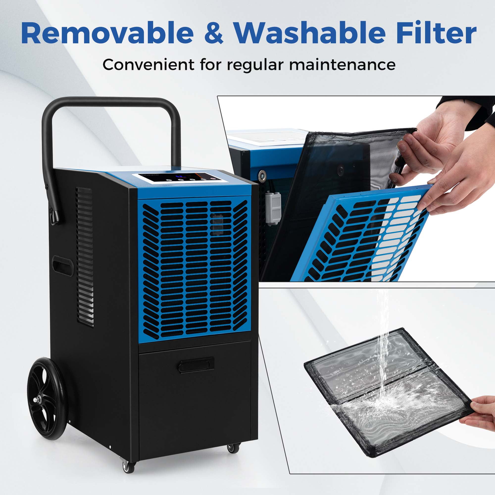 Costway 48-Pint(DOE) Commercial Dehumidifier with Pump & Drain Hose 4,500 Sq. ft Coverage Area Blue (MAX 163Pint at 95°F, 90%RH)