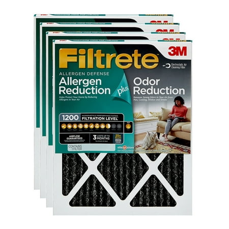 Filtrete 16x25x1, Allergen Plus Odor Reduction HVAC Furnace Air Filter, 1200 MPR, Pack of 4 Filters