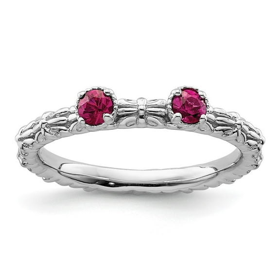 Auriga Fine Jewelry 925 Sterling Silver Created Ruby Two Stone Ring for Women Size 10