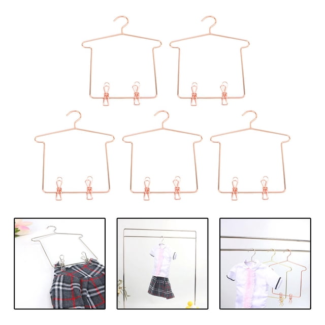 5 Pieces Metal Dolls Clothes Hanger Coat Rack Pretend Golden