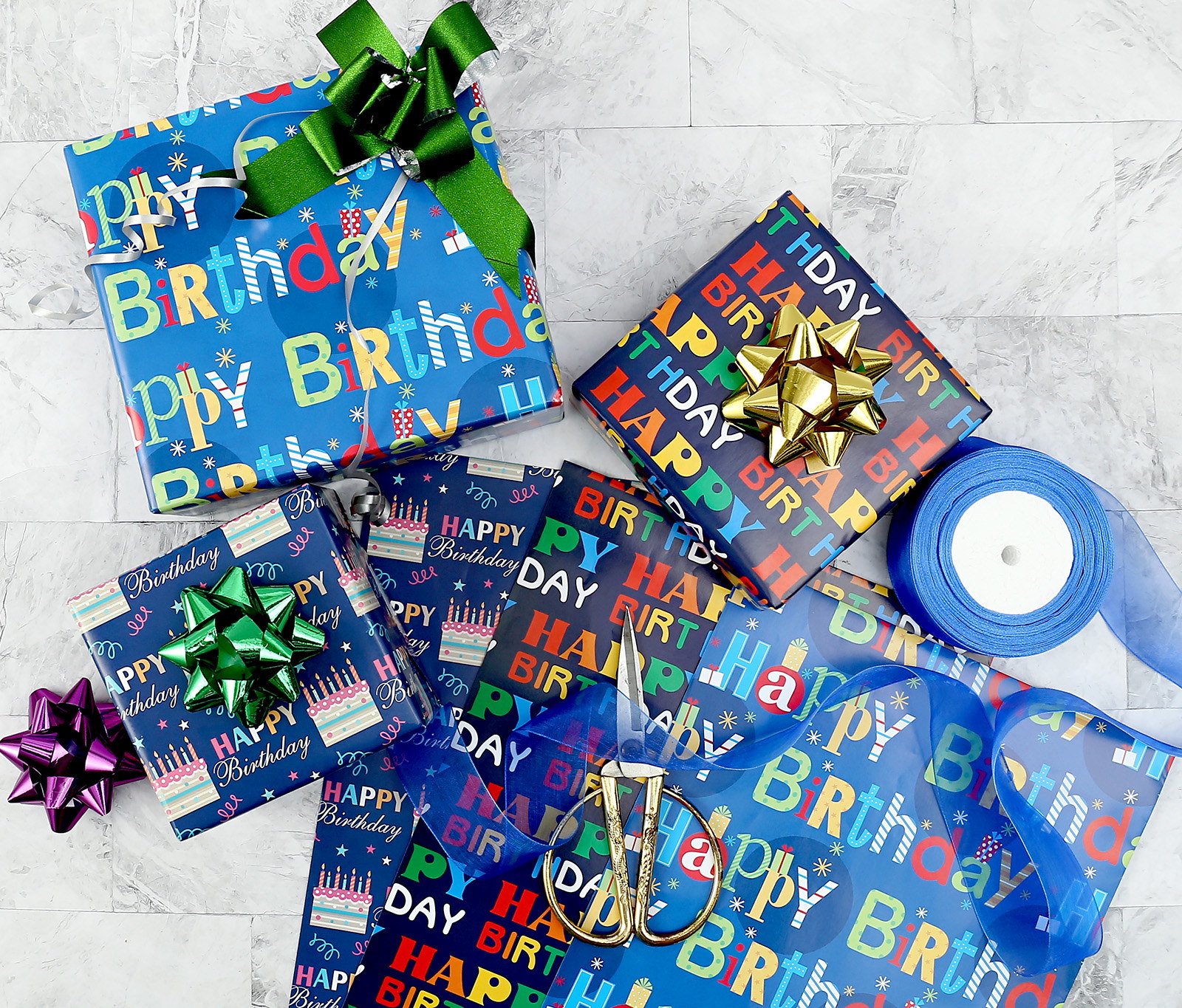Birthday Wrapping Paper for Boys Girls Kids Men Women - 3 Styles Happy  Birthday Lettering Gift Wrap Paper for Party - 6 Large Sheets, 27x37 inch 