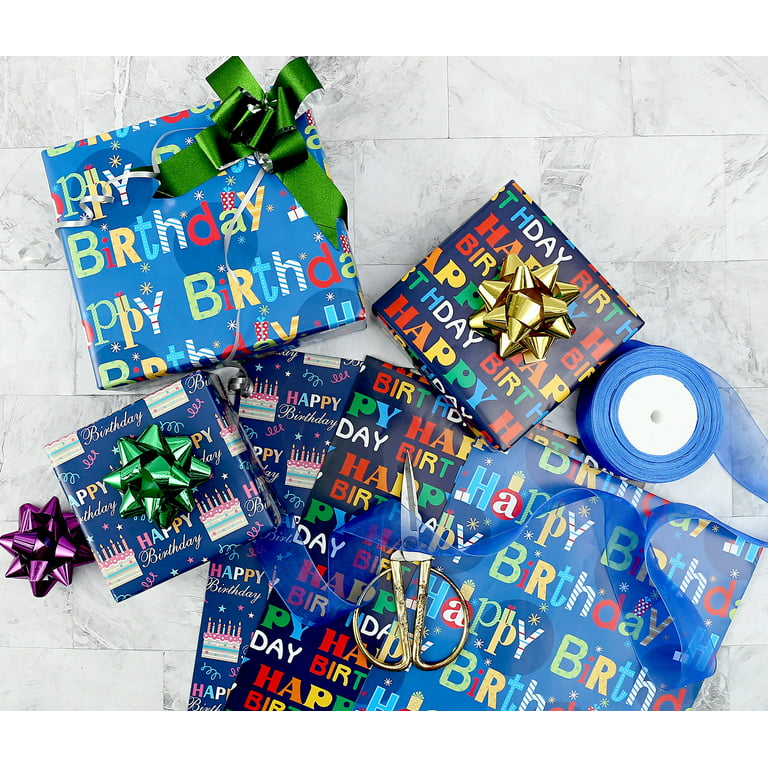 Apol Happy Birthday Wrapping Paper for Boys Men Women Girls Kids,Recycled Gift Wrapping Paper, 20 x 28 Inches per Sheet (12 Sheets: 47 Sq. ft. ttl.)