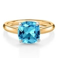 thumbnail image 2 of Gem Stone King 10K Yellow and White Gold Swiss Blue Topaz Soitaire Engagement Ring for Women (2.30 Cttw, Cushion 8MM, Gemstone November Birthstone, Available in Size 5, 6, 7, 8, 9), 2 of 4