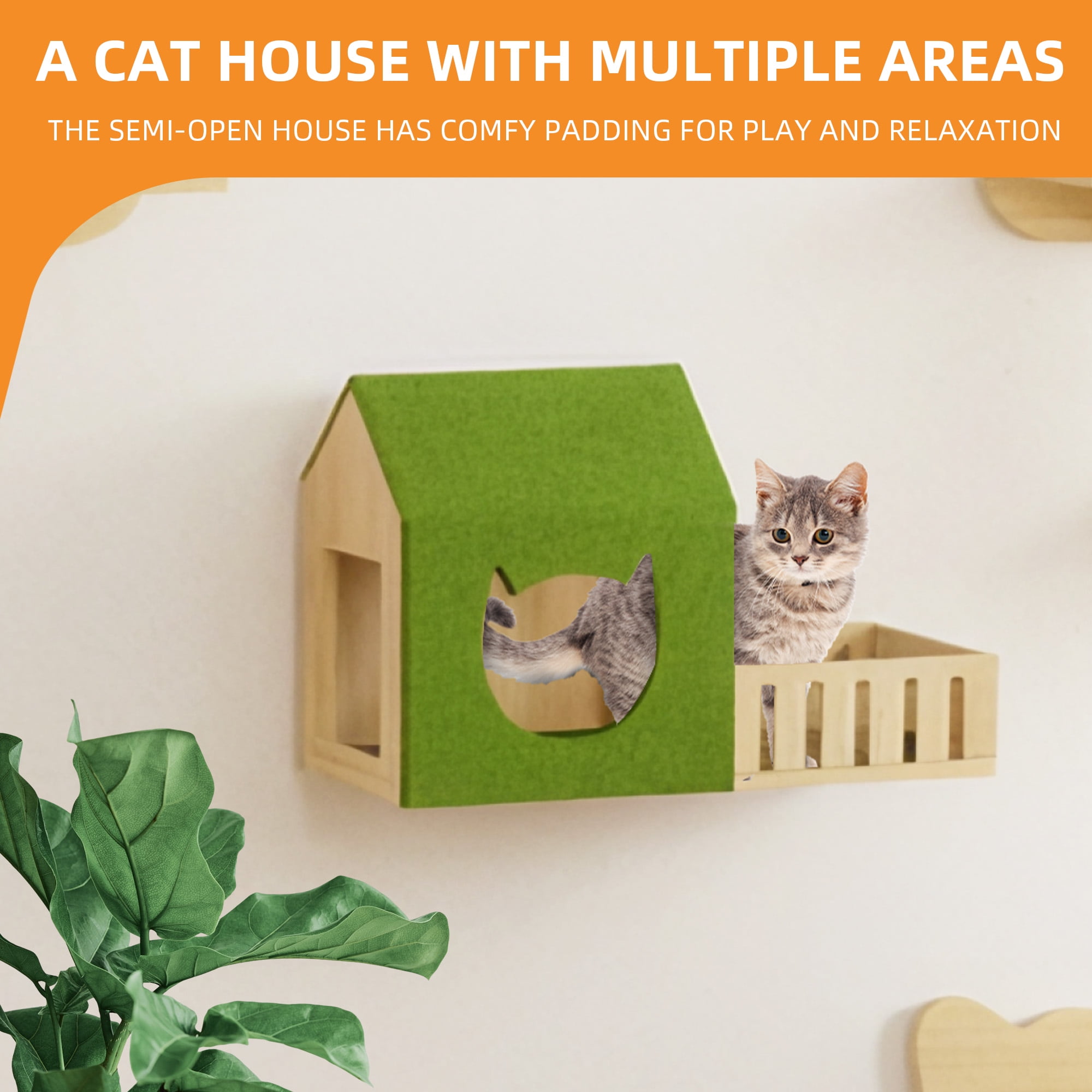 Craftian 21-Piece Cat Wall Shelves Set, Pine Wood Cat Wall Furniture with 3 Houses, 1 Cat Bed, 6 Sisal Posts and 2 Tunnels, Fun Cat Shelves and Perches for Wall, Cat Climbing Shelf and Steps