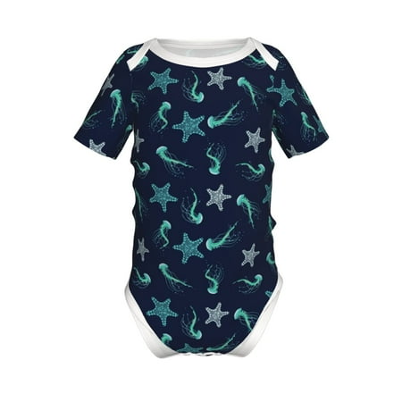 

Yiaed Ice Blue Starfish and Jellyfish Print Infant Climbing Short Sleeve Onesie One-Piece Baby Bodysuit Clothes 0-12 Months -12 Months