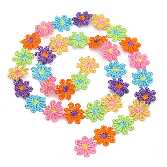15 Yards Multicolor Daisy Sun Flower Decorating Lace Embroidered Trim Ribbon Applique for DIY Sewing Craft Supplies