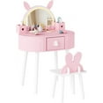 thumbnail image 6 of JOYMOR Kids Vanity Table and Chair Set, Rabbit Style, Touch Screen 3-Color LED Lighted Mirror, Suitable for Ages 3+, 6 of 7
