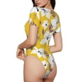 thumbnail image 4 of Uemuo Lilies Flowers Pattern Women's One Piece Short Sleeve Swimsuit Rash Guard Surfing Modest Quick-drying Swimsuit Beach Essentials-Small, 4 of 9