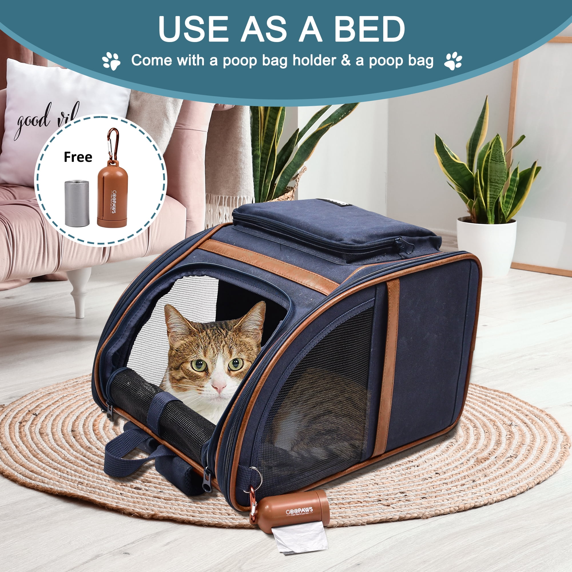 GOOPAWS Pet Carrier Backpack for Dogs and Cats, for Hiking Travel Camping Outdoor Hold Pets Up to 25 Lbs, Navy Blue