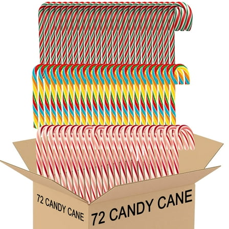 Multicolor Candy Cane Flavor, Red Peppermint, Yellow Rainbow Cherry & Green & White Individually Wrapped - Full Size (6 Pack (12ct Each) 72 Total Candy Canes)