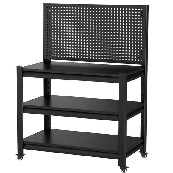 Work Bench with Pegboard,Heavy Duty 1000lbs Capacity Workbench with Wheels Adjustable Shelves,Tool Cart,Work Table for Garage Warehouse47.2 H*33.46" W*18" D