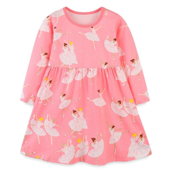 Yidarton 2022 European and American style girls' long sleeved dress, new autumn product, children's knitting cotton dress, cartoon round neck princess dress Girls' round neck tops 2T