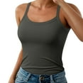 thumbnail image 2 of Women Spaghetti Strap Neck Ribbed Tank Tops Slim Fitted Camisole Basic Sleeveless Layering Shirts Grey S, 2 of 5