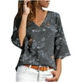 thumbnail image 2 of Okbop Long Sleeve Crop Tops,Loose Sexy Floral Print Three Quarter Sleeve V-Neck T-Shirt Women Blouses And Tops Fashion Sweatshirts for Women Loose Fit, 2 of 8