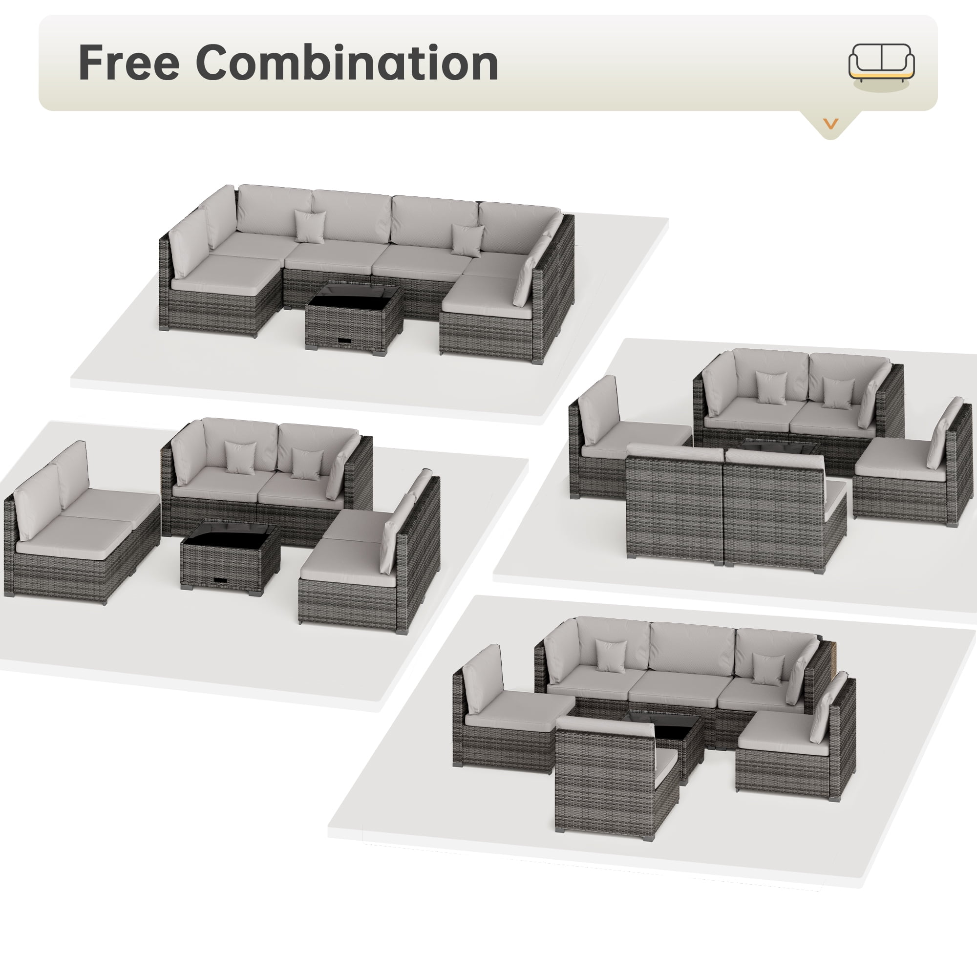 Bifanuo 7 Piece Patio Furniture Set, Outdoor Furniture Patio Sectional Sofa, All Weather PE Rattan Outdoor Sectional with Cushion and Coffee Table.