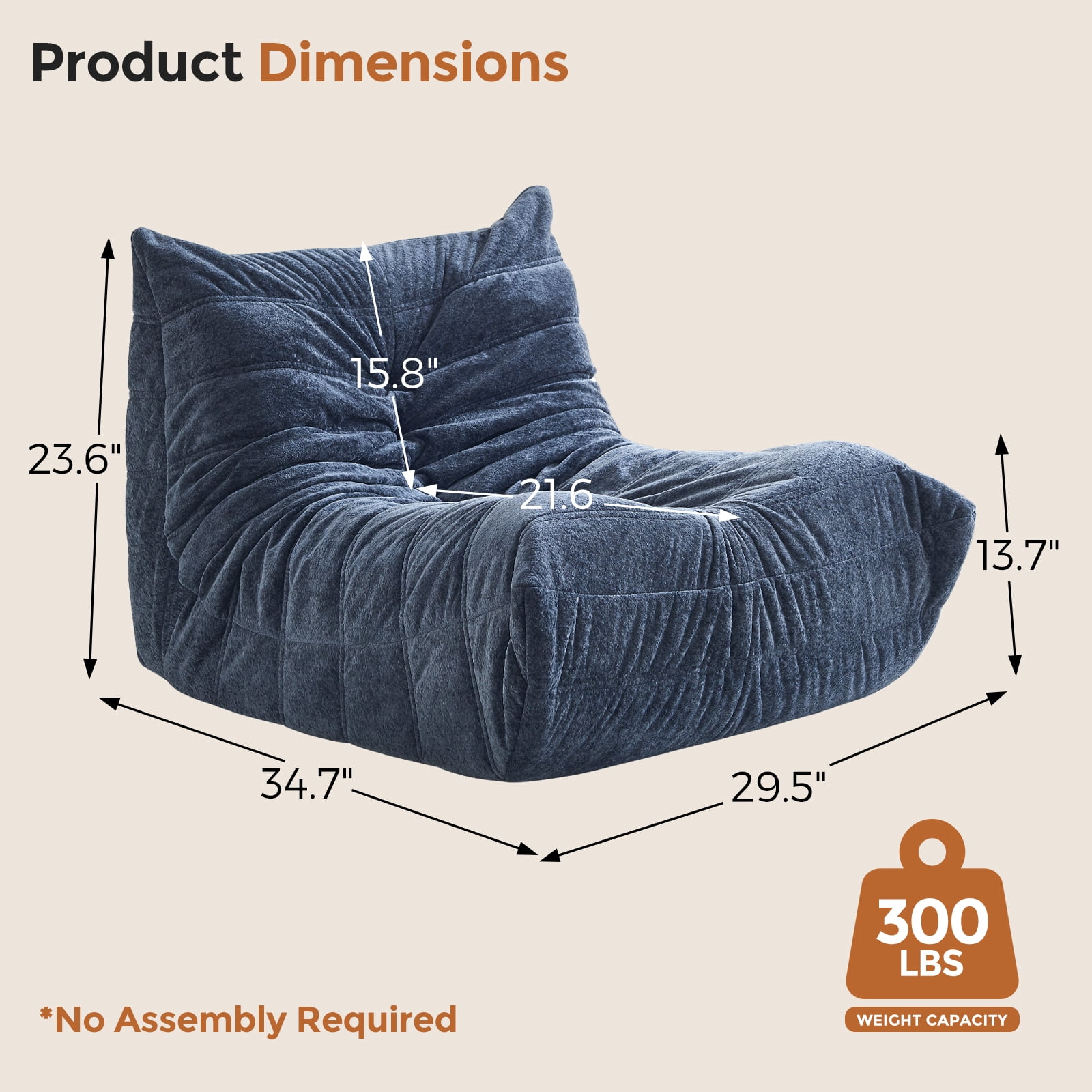 GOLUCKY Large Bean Bag Sofa for Adults, Memory Foam BeanBag Chair, orduroy Boneless Chair, Lazy Floor Sofa for Reading Gaming Living Room Bedroom, Blue