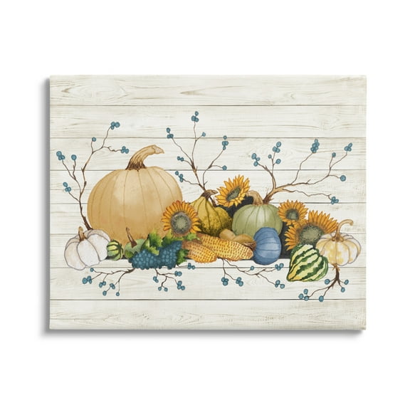 Rustic Abundant Harvest Vegetables Fall Botanical Spread Botanical & Floral Painting Gallery-Wrapped Canvas Print Wall Art