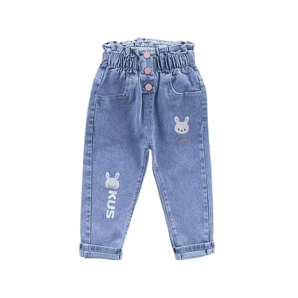 Odeerbi 2-6 Años Niña Vaquero Estampado Pantalón Vaquero Cintura Elástica Pantalón Vaquero Bolsillo