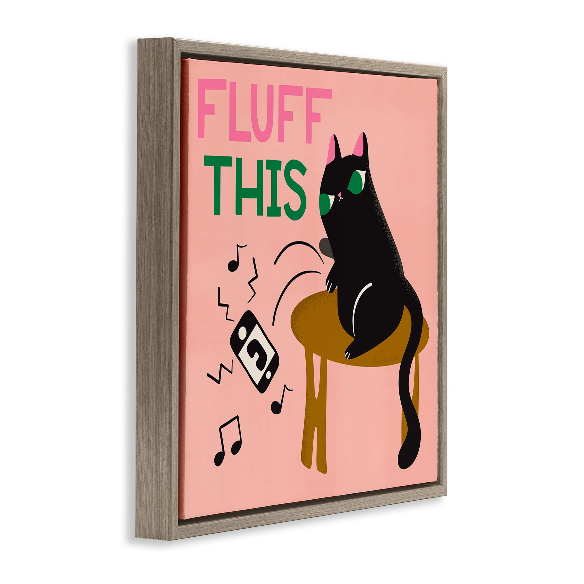 Stupell Industries Fluff This Angry Cat Animals & Insects Painting Brown Floater Framed Canvas Art Print Wall Art, 25 x 25