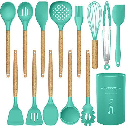 11 Pieces Cooking Spatula Turner Heat Resistant Tools with Wooden Handle for Nonstick Non Scratch Cookware Best Kitchen Tool Gadgets ELECTRAPICK Kitchen Utensil Set Silicone Cooking Utensils 