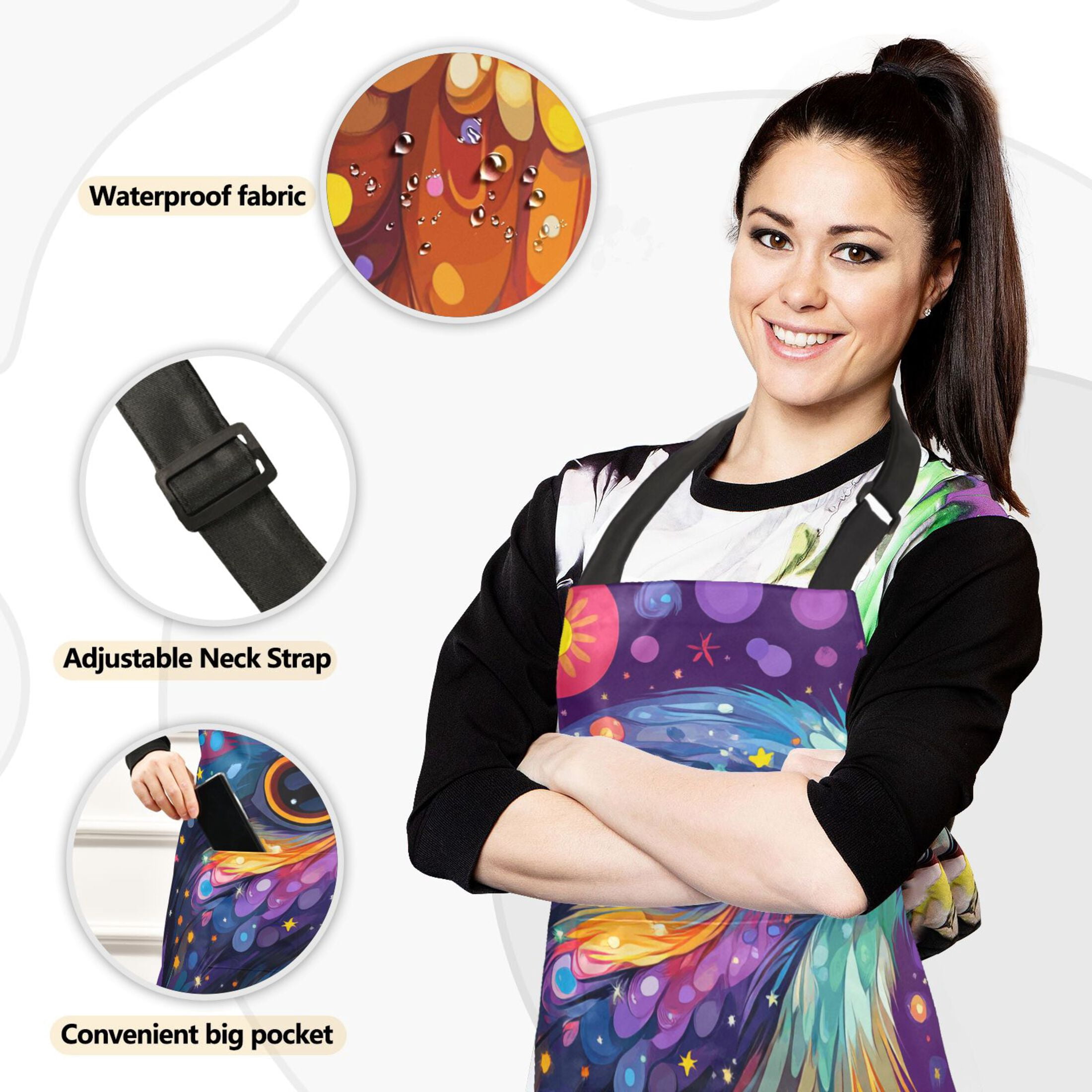 Cute Bird and Star 5 Pcs Kitchen Set Heat Resistant Oven Mitts and Non-Slip Pot Holders with Adjustable Cooking Apron