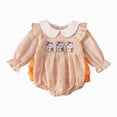 thumbnail image 6 of Staki Newborn Baby Girl Smocked Halloween Outfit Infant Plaid Bubble Romper Embroidery Fall Clothes 0-24M(Orange,0-3 Months), 6 of 6
