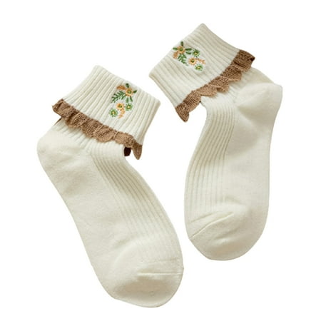 

Women Frilly Warm Ankle Socks With Folded Cuff Ankle Cotton Socks For Women Winter Dress Ankle Socks White